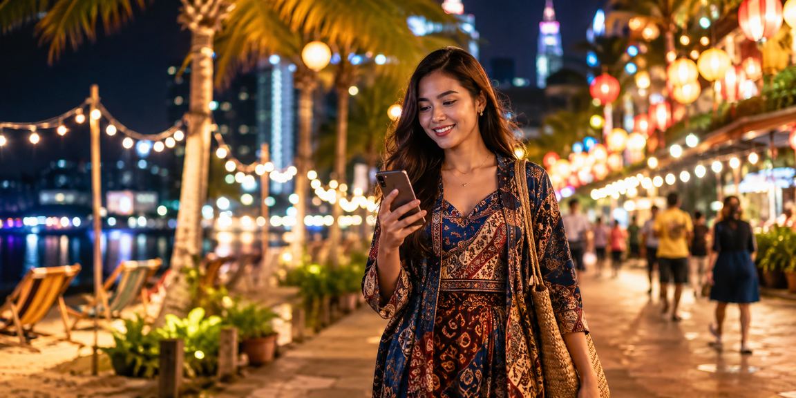 Pengguna kasino mudah alih di Johor Bahru menggunakan telefon pintar