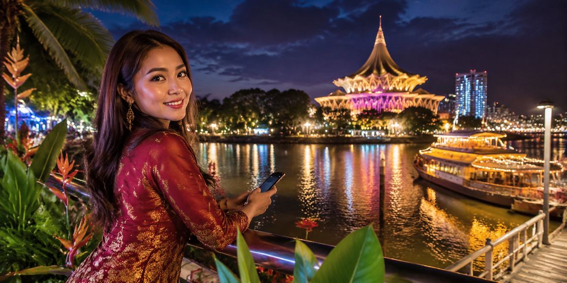 Pemain kasino mudah alih bermain baccarat menggunakan telefon di Kuching